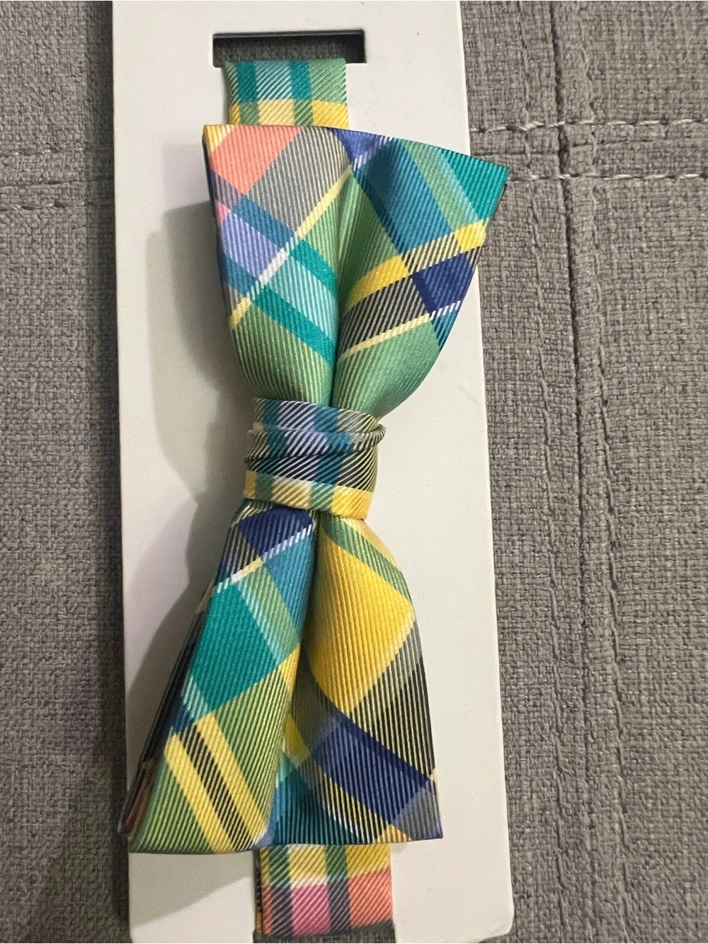 Izod Boys Plaid Bow Tie in Green, Yellow, Blue and Pink